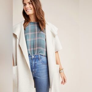 Anthropologie Emory Wrap - Cream Sleeveless Coat